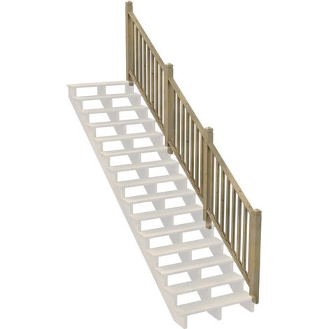 Kit Garde-corps Bois 15 marches LOUISIANE- Escalier Extérieur - Rampes Recoupables - Traité Autoclave - Montage Facile - Garantie 10 ans