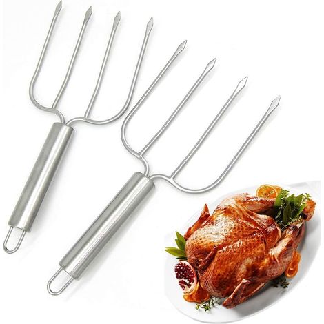 Lot de 2 fourchettes de levage en acier inoxydable pour dinde et volaille, griffes de dinde, fourchette à découper (1/5)