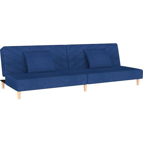 Canapé Sofa-lit à 2 places avec deux oreillers bleu tissu (1/5)