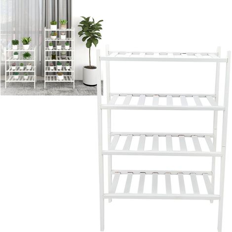 Rangeur de Chaussures Bambou 4 Étages Blanc Organiseur de Chaussures Superposable Multifonctionnel pour Maison Hôtel Dortoir (1/5)