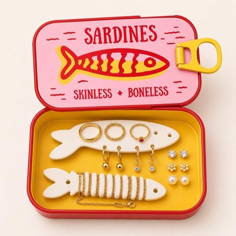 Beyamis Boîte de rangement ludique pour sardines, jaune et rose (1/5)