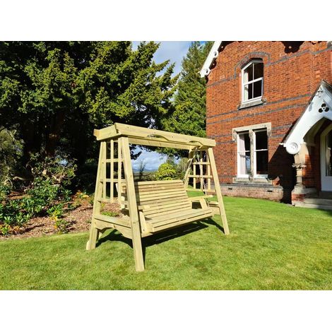 Cottage Swing - Sits 3, Wooden Garden Swinging Seat Hammock - L125 x W230 x H185 cm - Minimal Assembly Required (1/3)