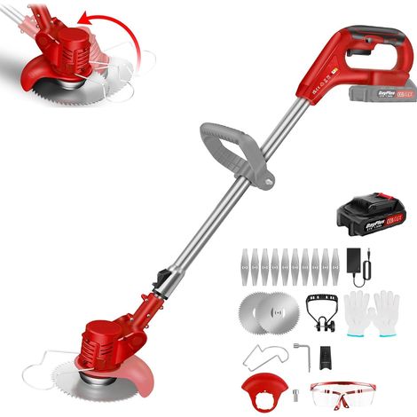 Débroussailleuse Electrique sans Fil, 21V Coupe Bordure avec Batterie et Lames, Pliage Rétractable Tête Pivotante 90°, Débroussailleuse à Batterie pour la Coupe de Jardin, Pelouses et Terres Agricoles