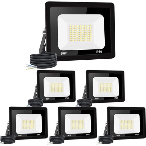 【6PCS】50W spot led extérieur 5000LM IP66 Imperméable Projecteur LED Exterieur Super Brillant Eclairage Extérieur Blanc froid(6000k) Sécurité spot led pour stades, usines, Parking, garage, jardin (1/5)