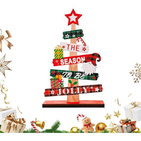 Mini Arbre de Noël en Forme de Lettre Décoration de Ferme en Bois pour Ornement Festif en Bois pour Table Bureau Maison Fête et Célébration (1/5)