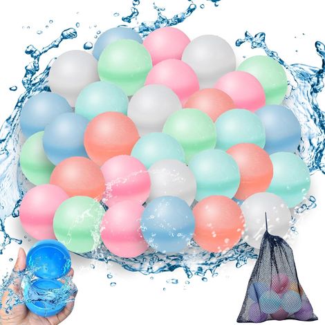 Bombe à Eau Réutilisables, 30 Pièces Ballon d'eau à Fermeture Automatique avec Sac de Rangement, Ballons à Eau en Silicone pour Plage, Fête à la Piscine, Bataille d'Eau Jouets (30)