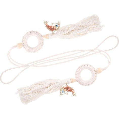 2 Pièces Lot D'embrasses de Rideaux Bohèmes Pompons en Polyester Tressé et Bois, Design Élégant pour Organisation Facile des Rideaux Salon et Chambre (1/5)