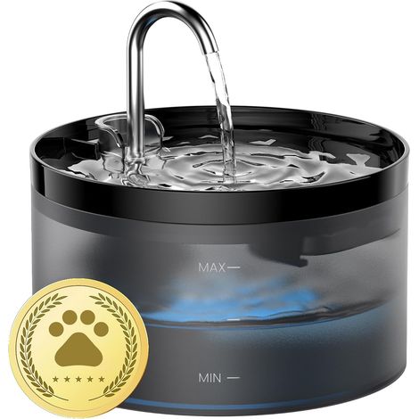 Fontaine pour Chat avec Forme de Robinet, 64oz Distributeur Eau, Pompe à Eau Silencieuse, Filtre à Poils, Deux Débits d'eau, Noir (1/5)