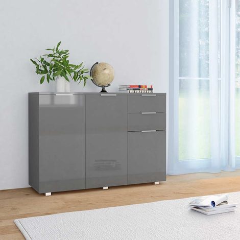 Buffet - Armoire de rangement Enfilade Gris brillant 107 x 35 x 76 cm BV866009 - BonneVie (1/5)