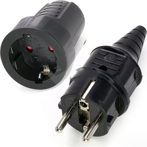2 Sets Kit Fiche Mâle + Prise Femelle 250V 16A Fiche Électrique en Caoutchouc Broche IP44 Fiche d'alimentation Étanche, Noir (1/5)