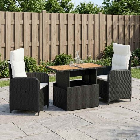 vidaXL Ensemble de repas extérieur 3 pcs Noir et blanc crème (1/5)