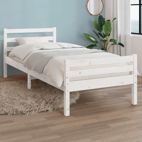 Cadre de lit 1 personne en pin massif blanc avec sommier à lattes 100 x 200 cm - PANGIVO (1/5)