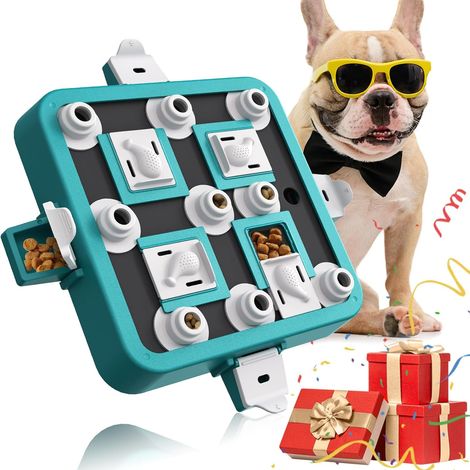 Jouet Interactif pour Chien Intelligence - 3 Niveaux de Difficulté, Jeux pour Grands/Moyens/Petits Chiens - Bleu et Blanc (1/5)