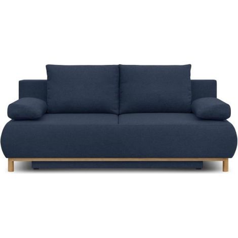 Banquette convertible 3 places MIKA - Tissu bleu foncé - Coffre de rangement - L 192 x H 84 x P 93 cm (1/5)