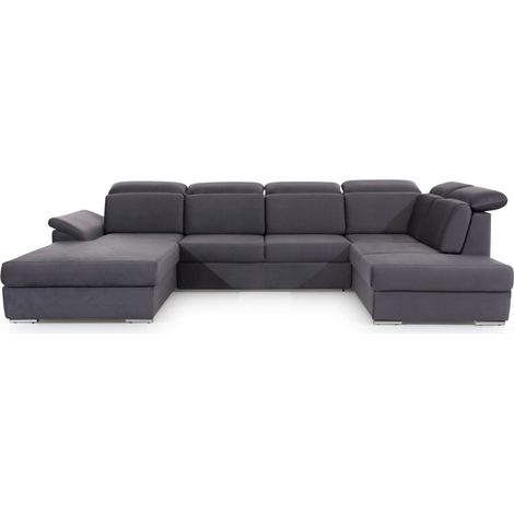 Canapé panoramique convertible MAJESTA 5 places gris – angle gauche avec coffre (1/5)