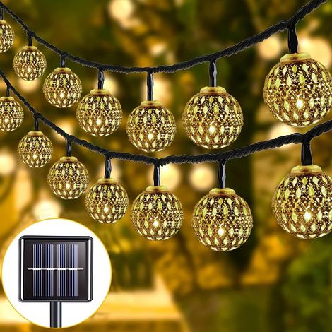 Guirlande Lumineuse Solaire Extérieure 7m 50 LED Boules, IP65 Étanche, 8 Modes Clignotants, Éclairage Solaire pour Jardin, Terrasse, Mariage, Noël, Blanc Chaud