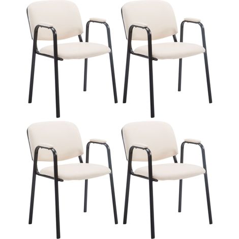 CLP – Lot de 4 chaises de visiteur en similicuir crème – Pieds en métal noir – Confort optimal pour usage professionnel – Hauteur d'assise 47 cm