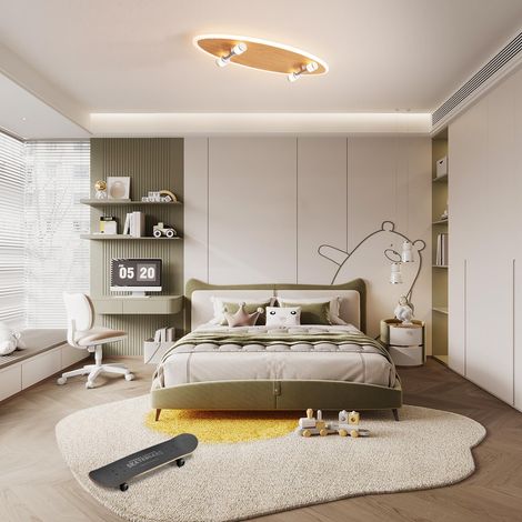 Plafonnier LED avec télécommande dimmable moderne enfant veilleuse bois - 55cm 24W 3000K-6500K formes d'skateboard - Salon chambre d'enfant chambre salle à manger (1/5)
