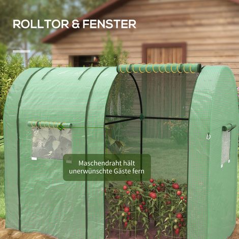 Serre tunnel en PE vert avec 2 portes enroulables, résistante au vent, fenêtres latérales, protection UV, abri pour tomates de jardin (1/5)