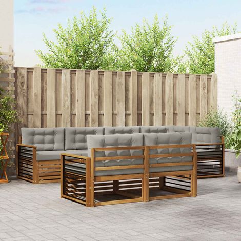 vidaXL Outdoor-Sofagarnitur mit Kissen 7 pcs Natürlich und Hellgrau (1/5)