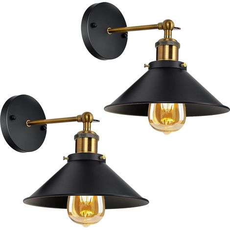 GOECO 2 pezzi Lampada da parete per interni con base E27 vintage per camera da letto, ristorante, corridoio, caffè, bar Nero (1/5)