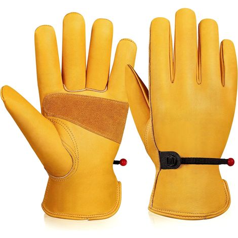 1 paire de gants de travail en cuir souple poignet réglable gant de jardin en peau de vache taille S (1/5)