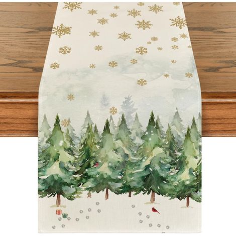33 x 90 cm, Weihnachtstischläufer mit Tannenbäumen und Schneeflocken, saisonale Dekoration für Küche, Esszimmer und Feiertage