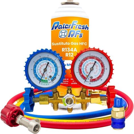 Gas Refrigerante Ralerfresh RFs para aire acondicionado de coche o nevera, sustituto del gas R12 y R134A con kit Manometro (1/5)