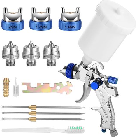 HVLP Pistolet à Peinture, aérographe avec réservoir pour Peinture de 600ml avec 3 Buses 1,4mm 1,7mm 2,0mm, Pistolet A Peinture HVLP pour la Peinture de Meubles automatiques (1/5)
