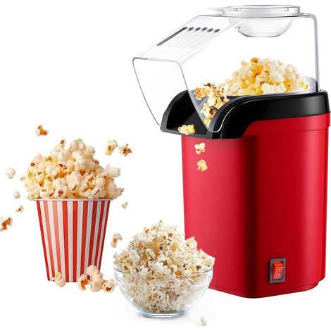 Machine à pop-corn à air chaud, mini machine à pop-corn 1200 W avec verre doseur, couvercle transparent, saine et sans huile, idéale pour la maison, les soirées cinéma, Noël et les anniversaires d'enf (1/5)