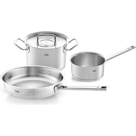 Fissler 084-378-03-000-0 Original Profi Collection Set di Pentole 3 Pezzi in Acciaio Inox 18-10 con Fondo CookStar per Induzione Manici Freddi Scala di Misura Integrata colore Acciaio Inossidabile (1/2)
