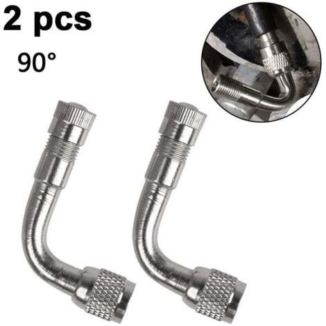 Pack de 2 adaptateurs d'extension de tige de valve universels pour moto et scooter en laiton coudé, argent, 90 degrés (1/4)