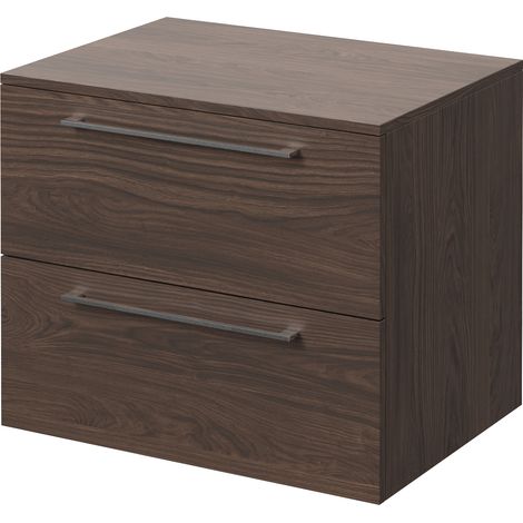 Napoli 460 Brown Oak 600mm Wall Mounted 2 Drawer Vanity Unit for Countertop Basins - 600mm - Chrome 320mm Handle