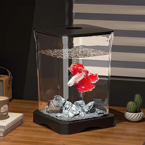 Mini aquarium de table, en acrylique transparent, 12x12x18 cm, pour poissons betta et décoration, convient aux petits espaces.-AquaForge (1/5)