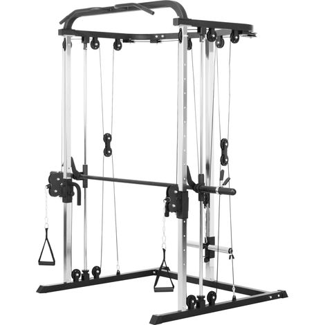 Station de musculation station de traction à câble support à squat barre câble cross-over 210 x 132 x 225 cm noir (1/5)