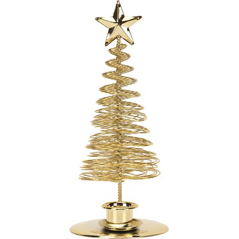 Suspensoir de bougie sapin de Noël doré en métal avec étoile, support de bougie pour décoration de table festive. (1/5)
