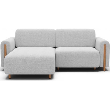 Canapé d'angle convertible ARVESSA blanc alpin chenille – Angle gauche avec coffre (1/5)