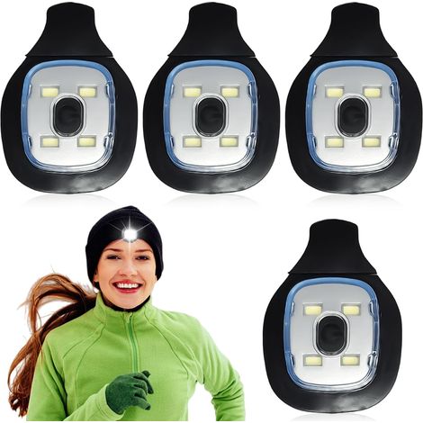 USB-betriebene weiße LED-Stirnlampe (4er-Pack) mit Druckknopfschalter, Mützenlampe, 1-W-Cliplampe, Jogginglampe für Outdoor-Aktivitäten
