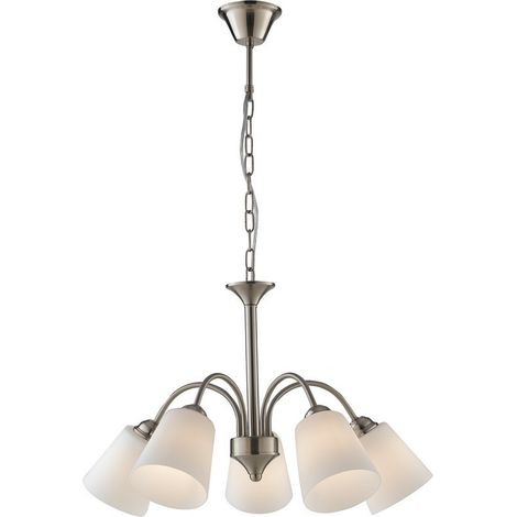 "Lampadario 1162 in metallo nichel con cinque diffusori in vetro" (1/2)