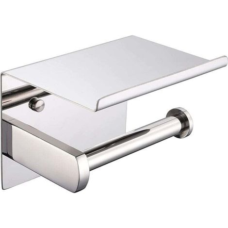 Porte Papier Toilette Mural en Acier Inoxydable Distributeur Papier avec Tablette pour Salle de Bain Cuisine Chrome (1/5)