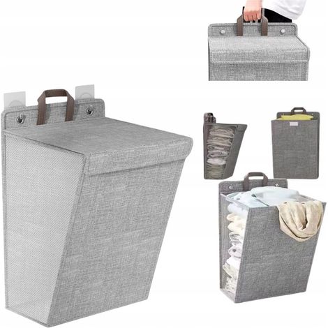 CESTA DE ROPA PLEGABLE DE COLGANTE Y GANCHOS AUTOADHESIVOS PARA JUGUETES