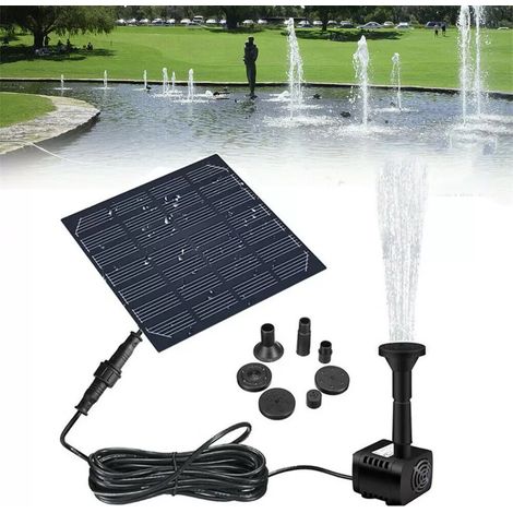 Solarpumpe für Springbrunnen, 7V Solarpumpe, 1,4W 150L/h mit mehreren Düsen, für den Außenbereich/Garten/Teich/Vogeltränke/Pool/Garten