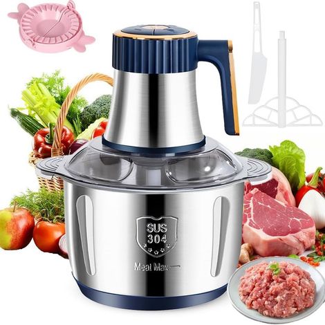 Hachoir électrique Avec Bol En Acier Inoxydable 5L et 6 Lames en Acier Inoxydable,Hachoir à Viande Polyvalent 500W,5 Vitesses,Robot Mixeur Petit Pour Hacher Viande,Oignon,Oeufs,Jus D'orange,Pâte (1/5)