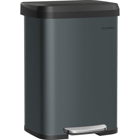 Songmics – Poubelle à pédale 50L en acier – Couvercle silencieux – Filtre à charbon anti-odeurs – Dimensions 40,4 x 38 x 58,5 cm – Gris anthracite (1/5)