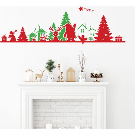 Sticker Noël frise de noël rouge et vert - Autocollants stickers adhésifs noël - décoration fêtes - 20x65cm (1/5)