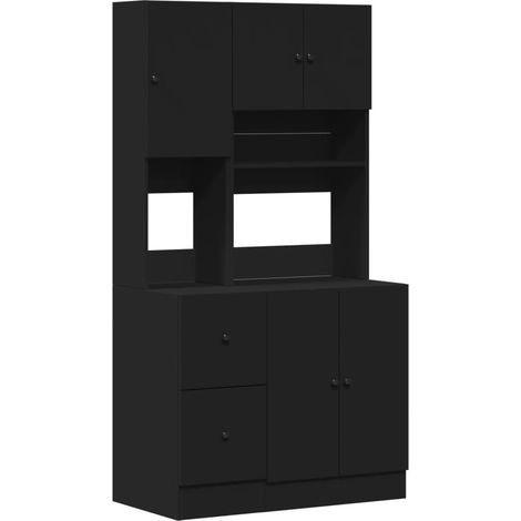 Armoire de cuisine moderne pratique rangement 95 x 50 x 180 cm en bois d'ingénierie noir (1/5)