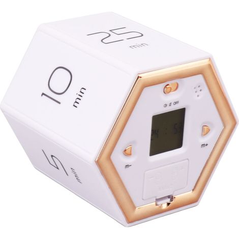 Minuteur hexagonal à bascule avec alarme silencieuse, cube magnétique de gestion du temps avec écran LCD, idéal pour la cuisine, les études et le travail (blanc). (1/5)
