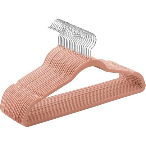 Set mit 20 Samtkleiderbügeln für Erwachsene, 41,5 cm lang, schlank, hohe Tragkraft, mit 360° drehbaren Haken, für Mäntel, Hemden, Hellrosa und Silber CRF026R20 (1/5)