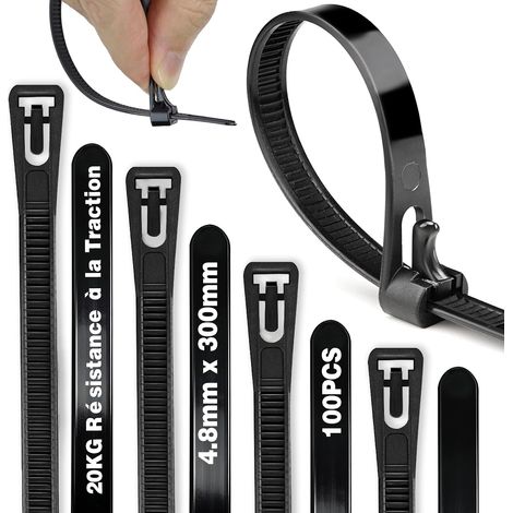 Fascetta fermacavi Serflex nera riutilizzabile, fascetta stringitubo da 100 pezzi 300mmx4,8mm, fascetta fermacavo resistente ai raggi UV, fascette per gestione cavi, giardinaggio, officina, installazi (1/5)