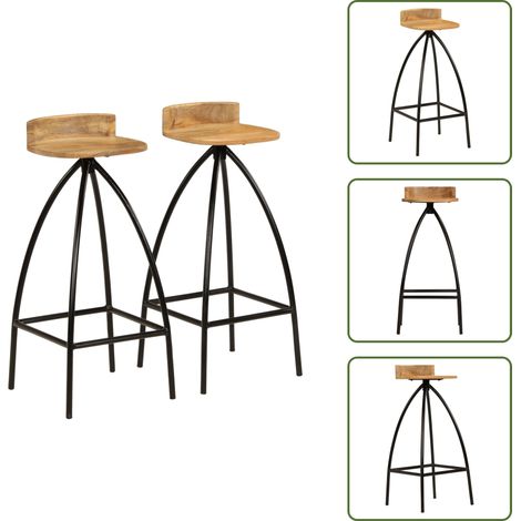 The Living Store Chaises de bar lot de 2 bois de manguier solide - Chaise de cuisine (1/5)